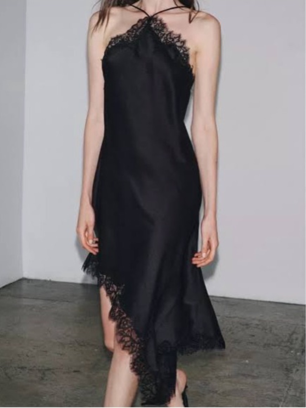 ZARA Black Lace Satin Dress